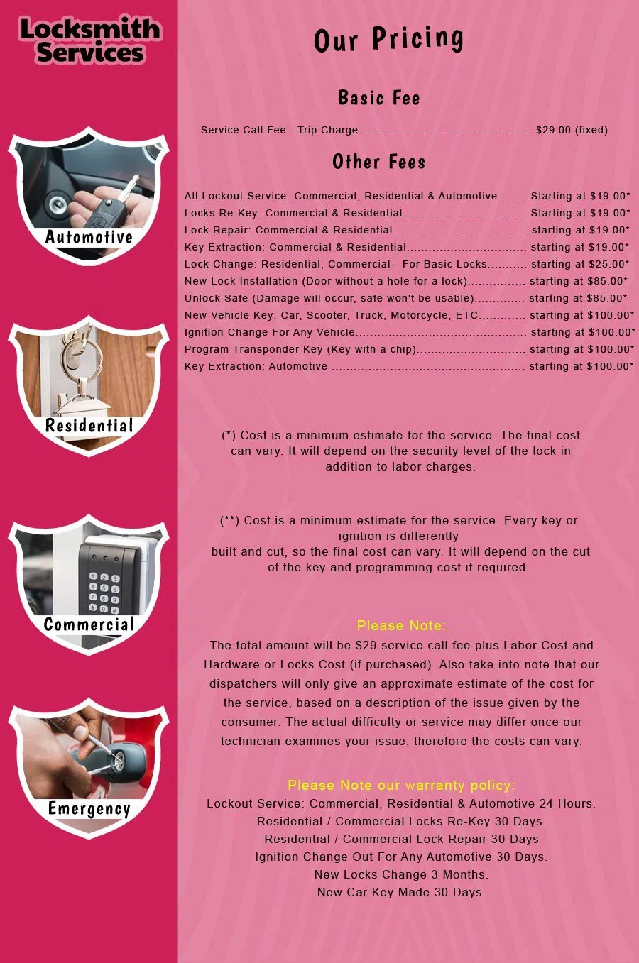 East Hanover NJ Locksmith Store East Hanover, NJ 973-983-3168 - price-list-c-18